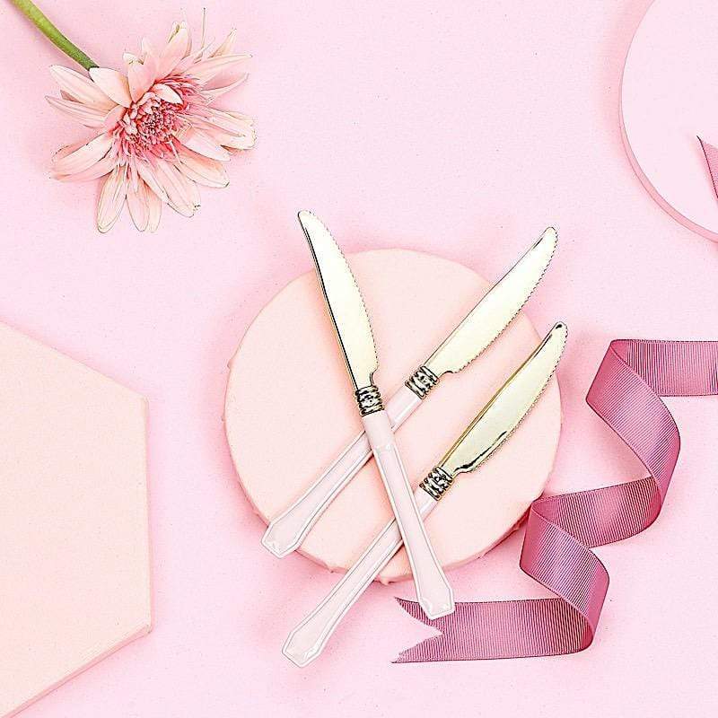 24 pcs Metallic Forks Knives Spoons with Handle - Disposable Tableware