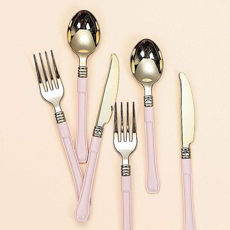 24 pcs Metallic Forks Knives Spoons with Handle - Disposable Tableware