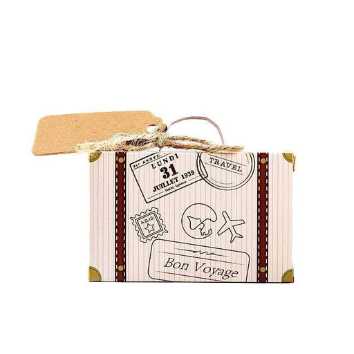 24 pcs Mini Suitcase Design Favor Boxes with Tags - Light Brown BOX_TRVL_NAT