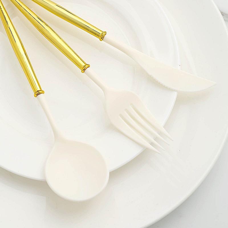 24 pcs Plastic Cutlery Spoon Fork Knife Set - Disposable Tableware