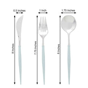 24 pcs Silver with Blue Plastic Cutlery Spoon Fork Knife Set - Disposable Tableware DSP_YY0010_8_SV_BLUE