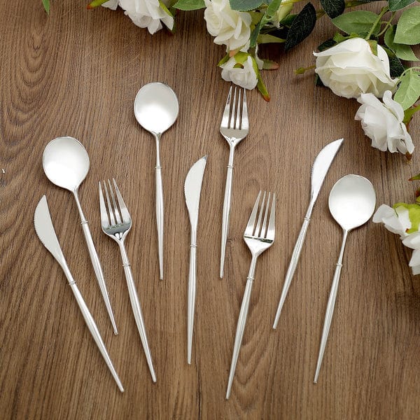 24 pcs Plastic Cutlery Spoon Fork Knife Set - Disposable Tableware