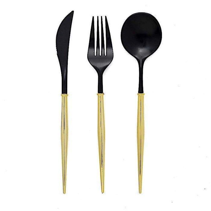 24 pcs Plastic Cutlery Spoon Fork Knife Set - Disposable Tableware DSP_YY0010_8_BLK_GOLD
