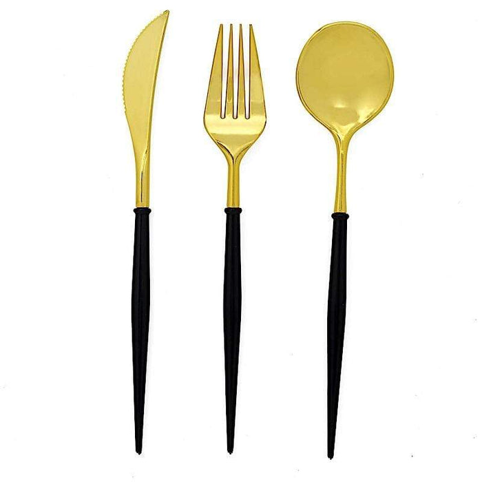 24 pcs Plastic Cutlery Spoon Fork Knife Set - Disposable Tableware DSP_YY0010_8_GD_BLK