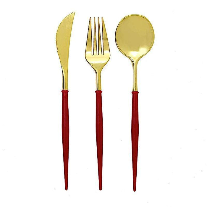 24 pcs Plastic Cutlery Spoon Fork Knife Set - Disposable Tableware DSP_YY0010_8_GD_RED