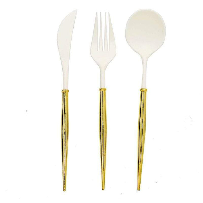 24 pcs Plastic Cutlery Spoon Fork Knife Set - Disposable Tableware DSP_YY0010_8_IVR_GOLD
