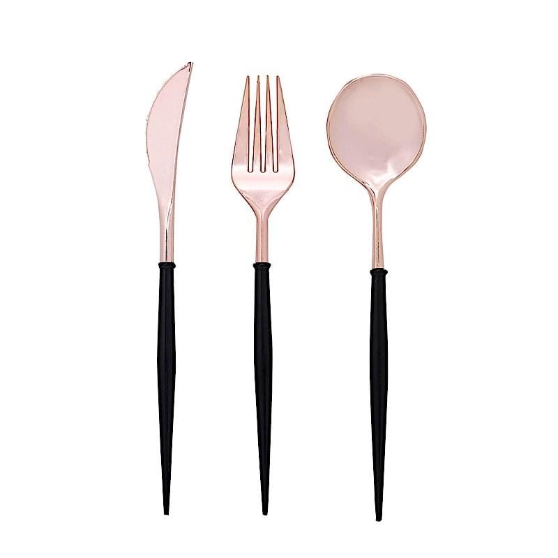 24 pcs Plastic Cutlery Spoon Fork Knife Set - Disposable Tableware DSP_YY0010_8_RG_BLK
