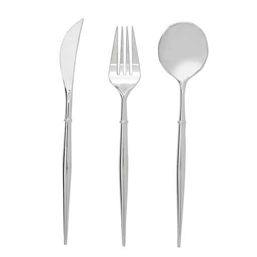 24 pcs Plastic Cutlery Spoon Fork Knife Set - Disposable Tableware DSP_YY0010_8_SV_SILV