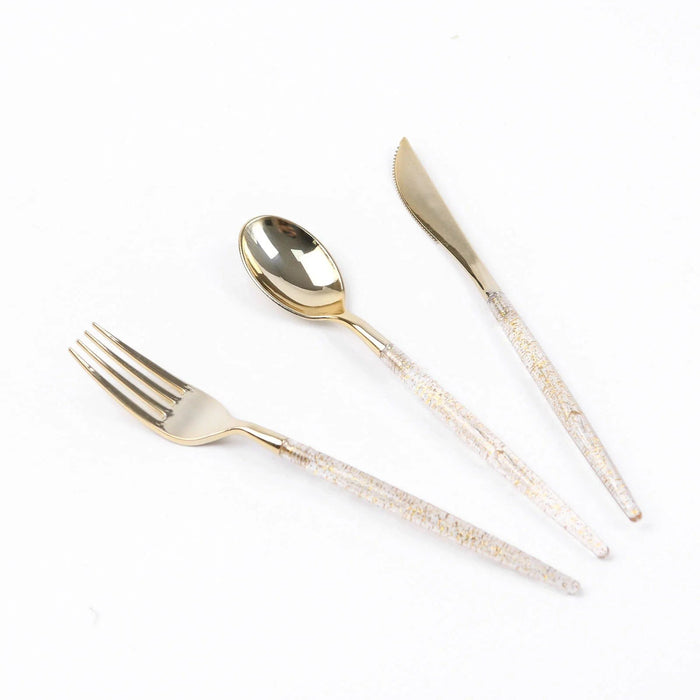24 pcs Plastic Cutlery Spoon Fork Knife Set - Disposable Tableware DSP_YY0013_8_GOLD