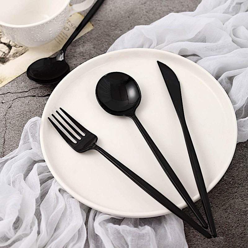 24 pcs Premium Plastic Cutlery Spoon Fork Knife Set - Disposable Tableware