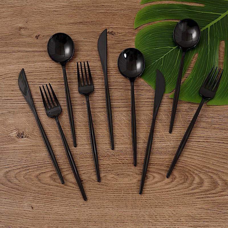 24 pcs Premium Plastic Cutlery Spoon Fork Knife Set - Disposable Tableware