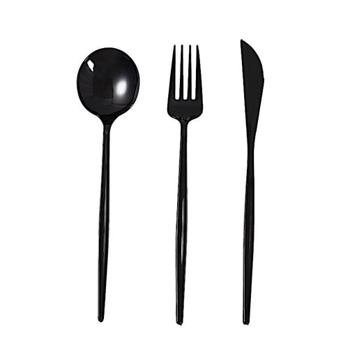 24 pcs Premium Plastic Cutlery Spoon Fork Knife Set - Disposable Tableware DSP_YY0012_8_BLK