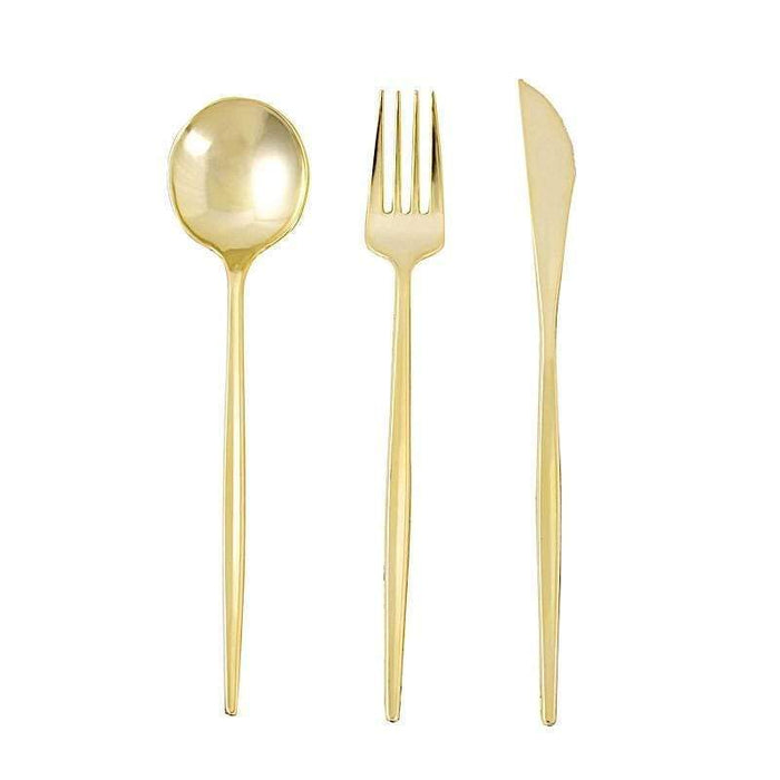 24 pcs Premium Plastic Cutlery Spoon Fork Knife Set - Disposable Tableware DSP_YY0012_8_GOLD