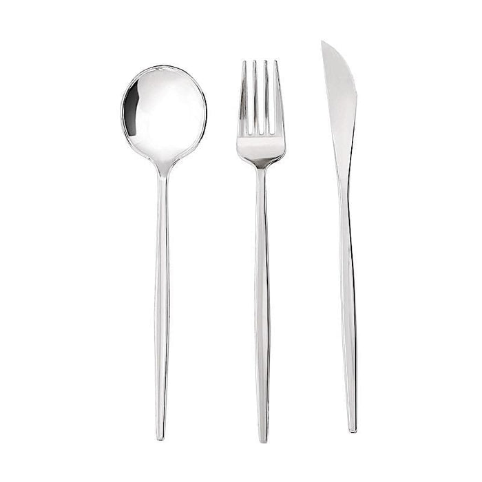 24 pcs Premium Plastic Cutlery Spoon Fork Knife Set - Disposable Tableware DSP_YY0012_8_SILV