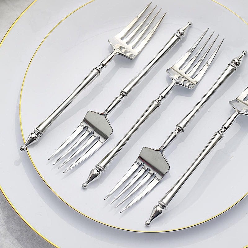 24 Plastic 6" Dessert Forks with Roman Column Handle - Disposable Tableware