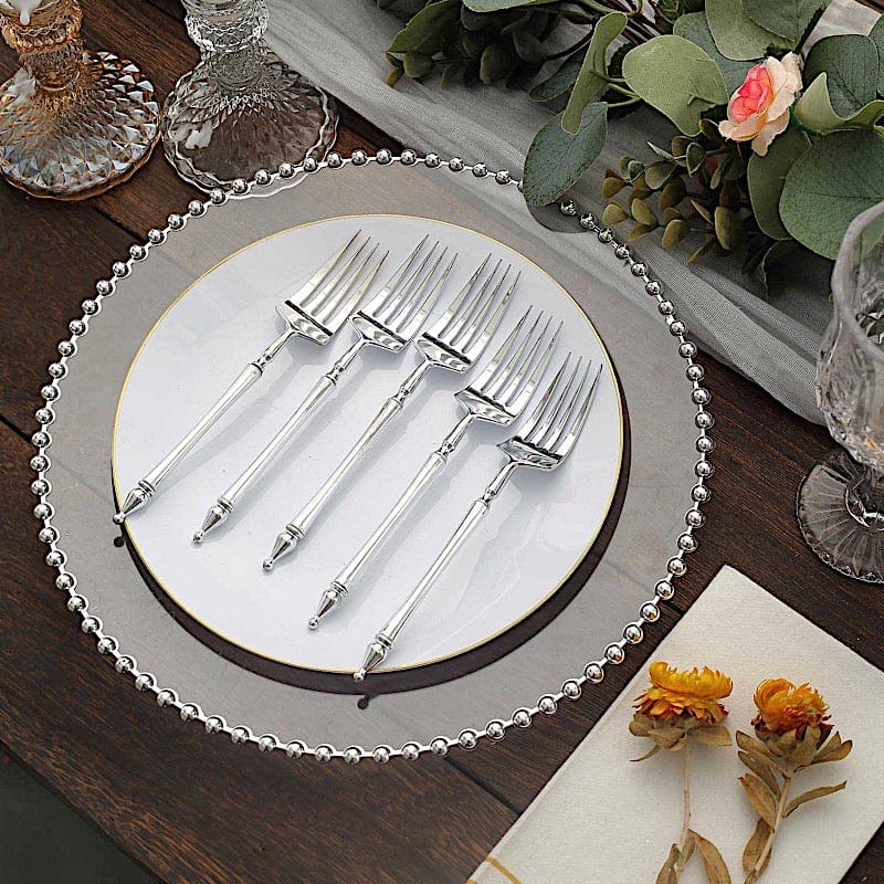 24 Plastic 6" Dessert Forks with Roman Column Handle - Disposable Tableware