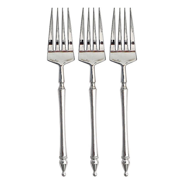 24 Plastic 6" Dessert Forks with Roman Column Handle - Disposable Tableware DSP_YF0015_6_SILV