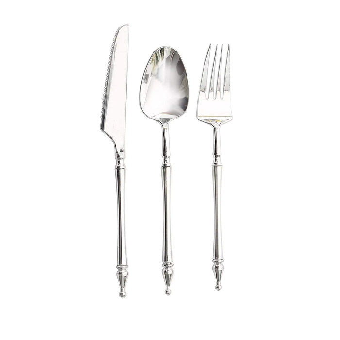 24 Plastic Cutlery with Roman Column Handle Spoon Fork Knife Set - Disposable Tableware DSP_YY0015_8_SILV
