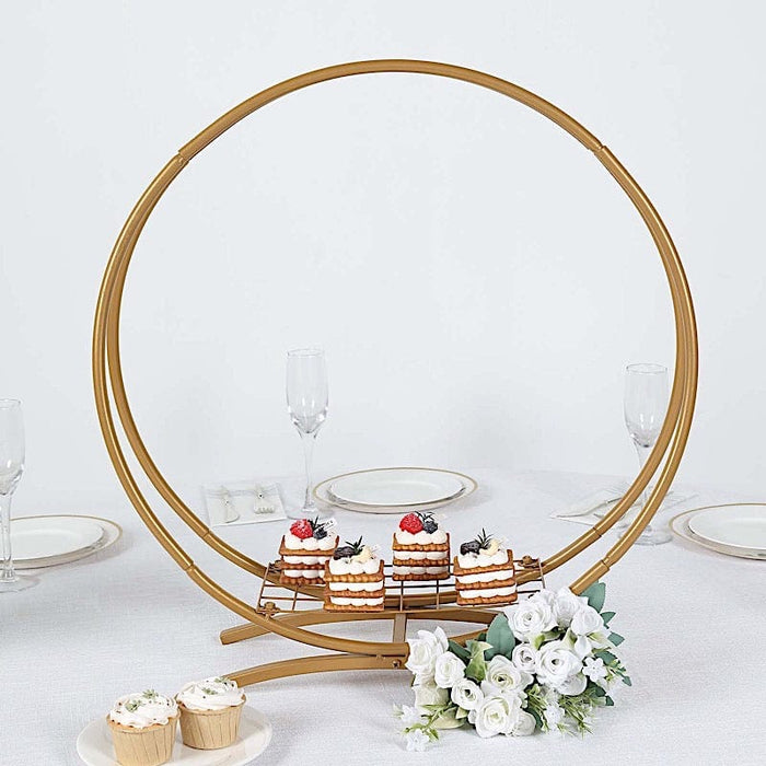 24" Round Double Frame Metal Floral Hoop Table Centerpiece - Gold WOD_HOPMET8_24_GOLD