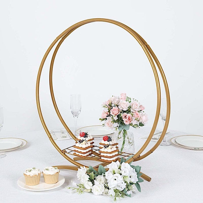 24" Round Double Frame Metal Floral Hoop Table Centerpiece - Gold WOD_HOPMET8_24_GOLD
