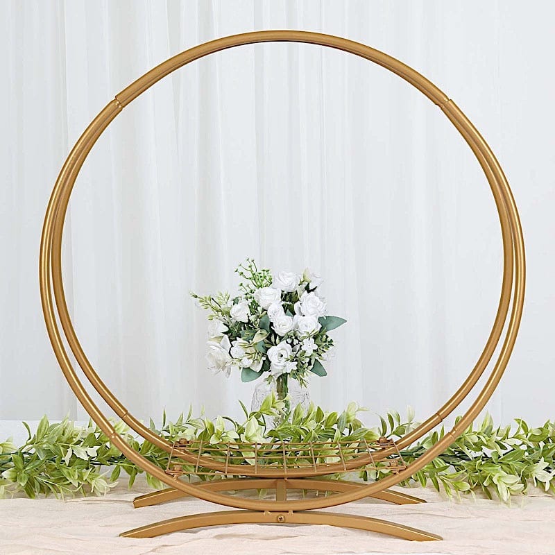 24" Round Double Frame Metal Floral Hoop Table Centerpiece - Gold WOD_HOPMET8_24_GOLD