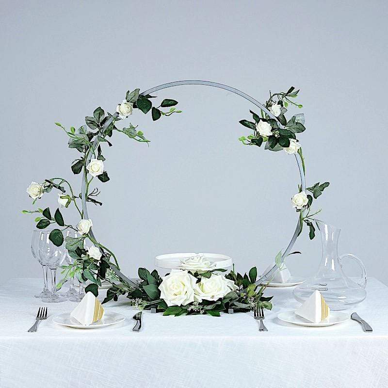 24" Round Metal Floral Hoop Standing Wreath Centerpiece Ring - Silver WOD_HOPMET5_24_SILV