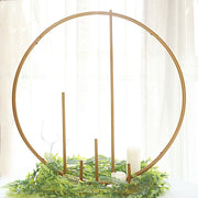 24" Round Metal Floral Hoop with Pillars Standing Wreath Table Centerpiece - Gold WOD_HOPMET9_24_GOLD