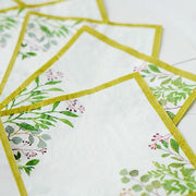 24 Square 10" Leaves Design 2-Ply Paper Dinner Napkins with Gold Rim - White NAP_BEV10_GOLD
