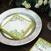 24 Square 10" Leaves Design 2-Ply Paper Dinner Napkins with Gold Rim - White NAP_BEV10_GOLD
