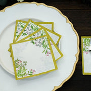 24 Square 10" Leaves Design 2-Ply Paper Dinner Napkins with Gold Rim - White NAP_BEV10_GOLD