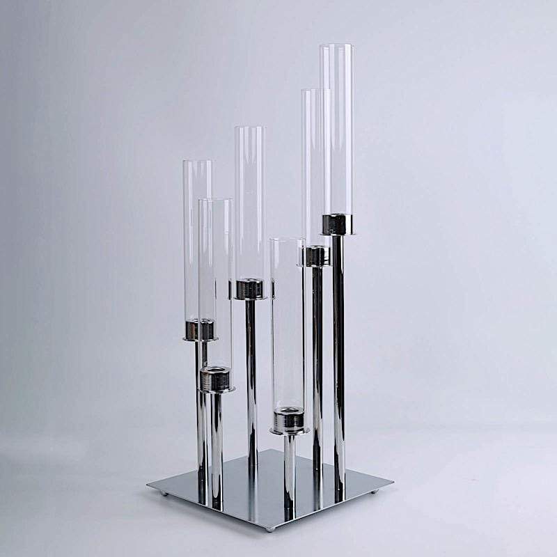 24" tall Candelabra Candle Holder Centerpiece with Glass CHDLR_CAND_030_6_SILV