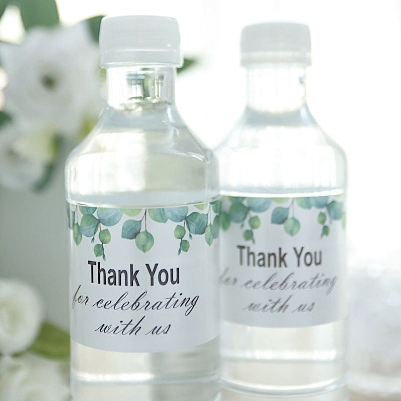 24 Thank You with Leaves Stickers Party Water Bottle Labels - White and Green STK_BOTT_TYCLB01_GRN
