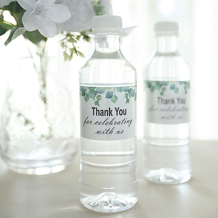 24 Thank You with Leaves Stickers Party Water Bottle Labels - White and Green STK_BOTT_TYCLB01_GRN