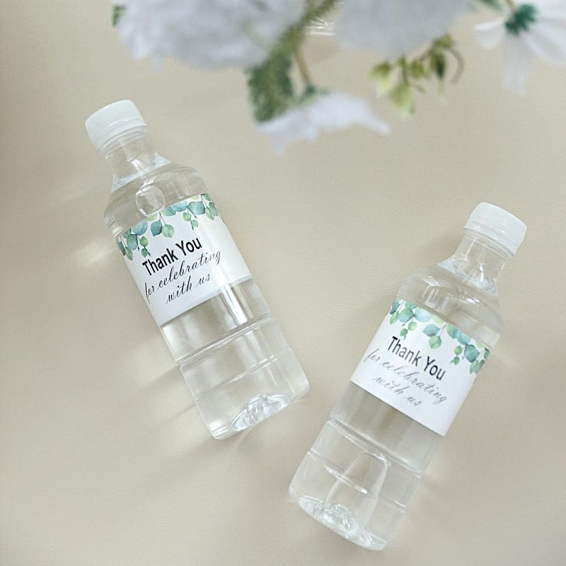 24 Thank You with Leaves Stickers Party Water Bottle Labels - White and Green STK_BOTT_TYCLB01_GRN