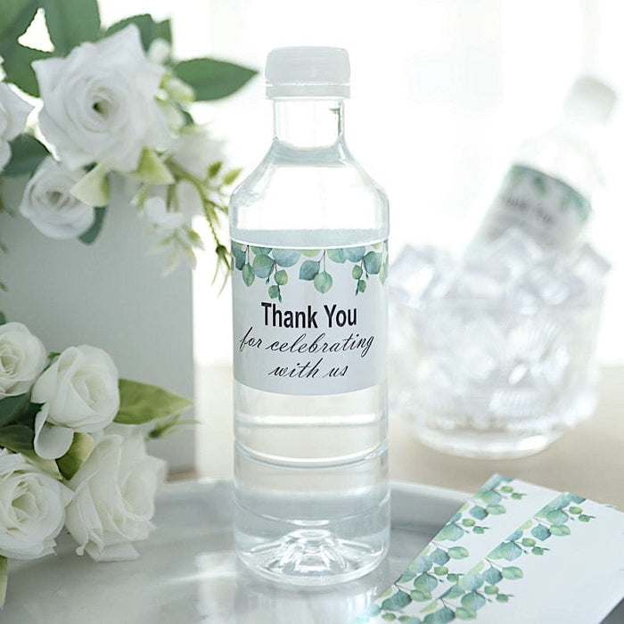 24 Thank You with Leaves Stickers Party Water Bottle Labels - White and Green STK_BOTT_TYCLB01_GRN