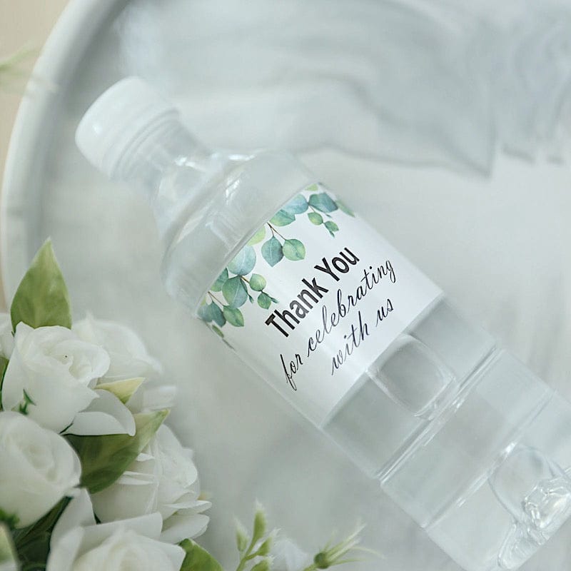 24 Thank You with Leaves Stickers Party Water Bottle Labels - White and Green STK_BOTT_TYCLB01_GRN