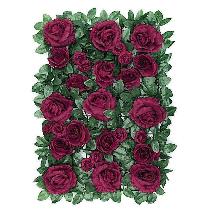 24" x 18" Rose Silk Flowers Wall Backdrop Panel ARTI_5069_BURG