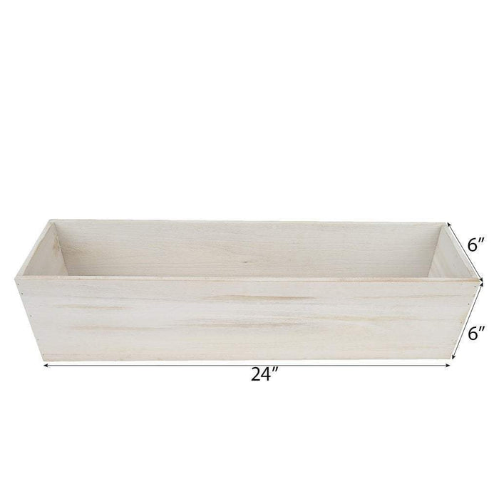 24" x 6" Natural Wood Rectangular Plant Holder Boxes Centerpieces - White WOD_PLNT01_24x6_WHT