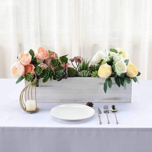 24" x 6" Natural Wood Rectangular Plant Holder Boxes Centerpieces - White WOD_PLNT01_24x6_WHT