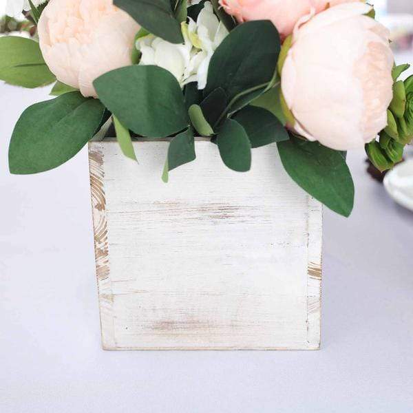 24" x 6" Natural Wood Rectangular Plant Holder Boxes Centerpieces - White WOD_PLNT01_24x6_WHT