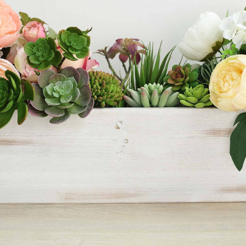 24" x 6" Natural Wood Rectangular Plant Holder Boxes Centerpieces - White WOD_PLNT01_24x6_WHT