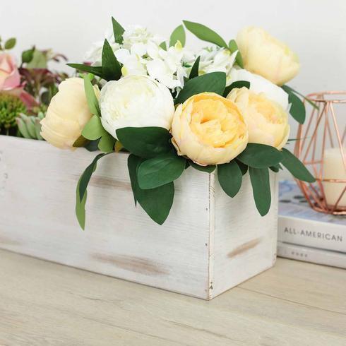 24" x 6" Natural Wood Rectangular Plant Holder Boxes Centerpieces - White WOD_PLNT01_24x6_WHT