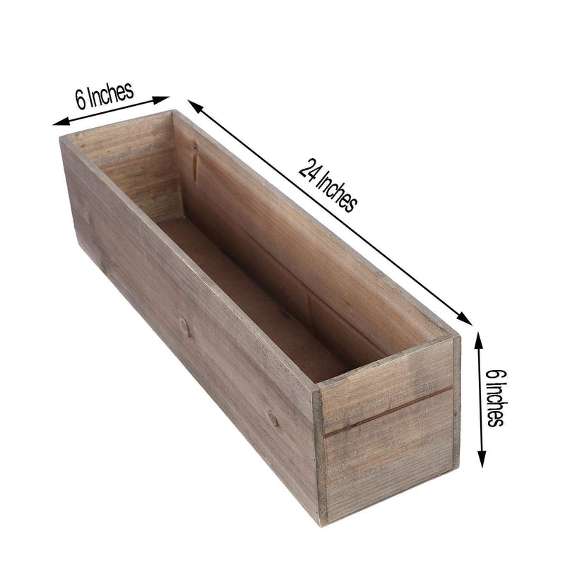 24" x 6" Wood Rectangular Box Planter Holders Centerpieces - Brown WOD_PLNT01_24X6_NAT