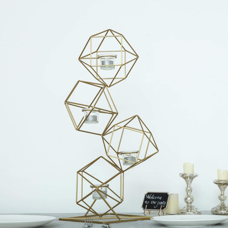 25.5" tall Jointed Geometric Stand with Glass Votive Candle Holders