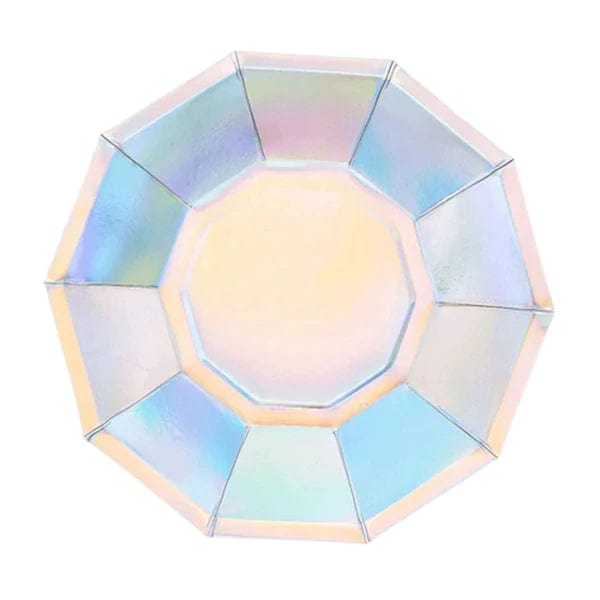 25 Decagonal Iridescent Salad Dinner Paper Plates - Disposable Tableware