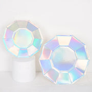 25 Decagonal Iridescent Salad Dinner Paper Plates - Disposable Tableware