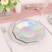 25 Decagonal Iridescent Salad Dinner Paper Plates - Disposable Tableware