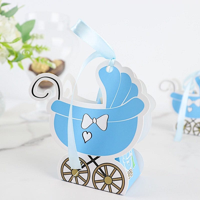 25 Favor Boxes Paper Stroller Baby Shower Gift Holders with Ribbon