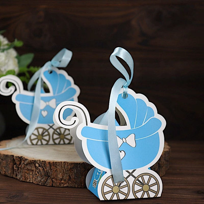 25 Favor Boxes Paper Stroller Baby Shower Gift Holders with Ribbon
