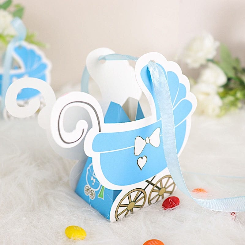 25 Favor Boxes Paper Stroller Baby Shower Gift Holders with Ribbon